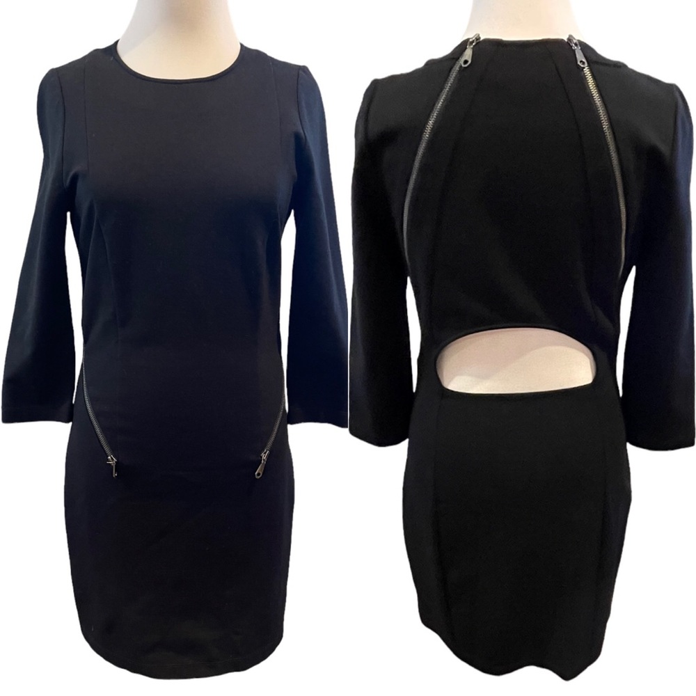 Rebecca Minkoff Black Ponte Zippered Emmet Dress with Back Cut Out Size 10